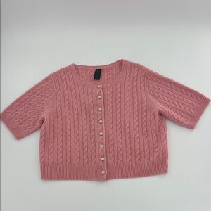 Magaschoni Rose Pink Cable-Knit Short Sleeve Cashmere Cardigan Sm NWT